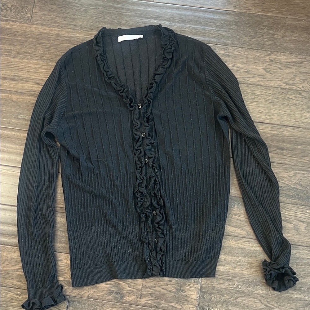 Anne Fontaine Black Ruffled Cardigan